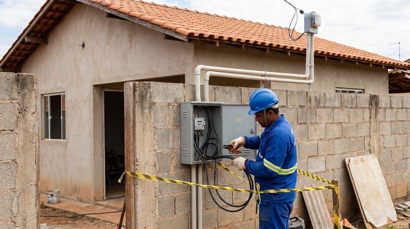 Eletricista instalando padrão de energia em Campo Grande‑MS